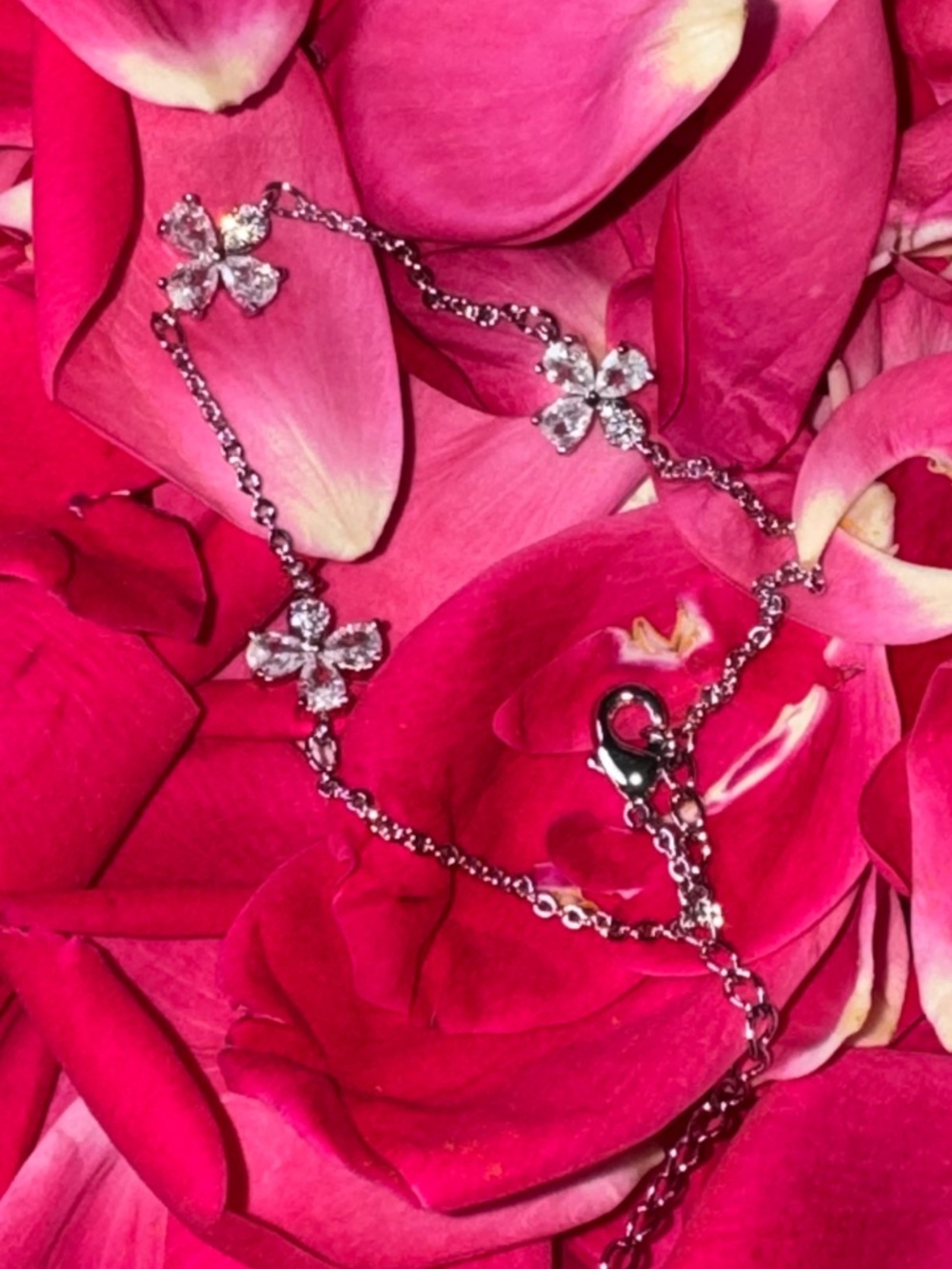 Delicate White Gold Clear Stone Floral Bracelet - Crystal Flower